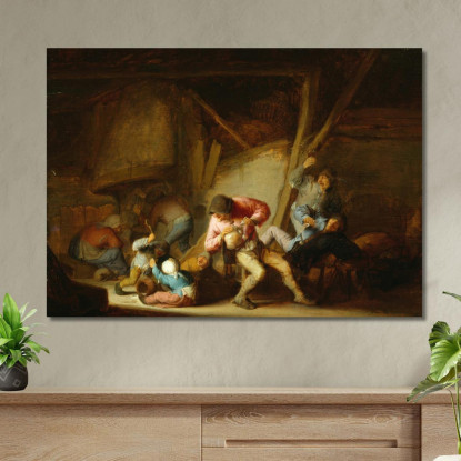 Interno Con Figure Che Bevono E Bambini Che Piangono Adriaen van Ostade avo27 quadro stampato su tela