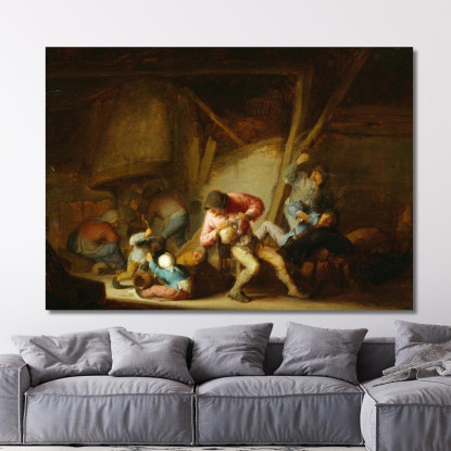 Interno Con Figure Che Bevono E Bambini Che Piangono Adriaen van Ostade avo27 quadro stampato su tela