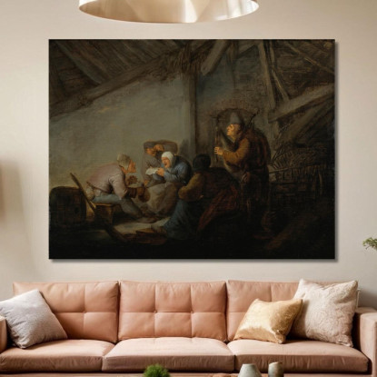 Contadini In Una Taverna Possibilmente Una Rappresentazione Del Senso Dell'Udito Adriaen van Ostade avo41 quadro stampato su te