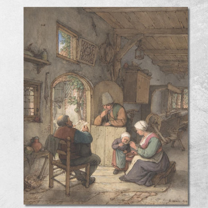Lettura Delle Notizie Al Cottage Dei Tessitori Adriaen van Ostade avo44 quadro stampato su tela