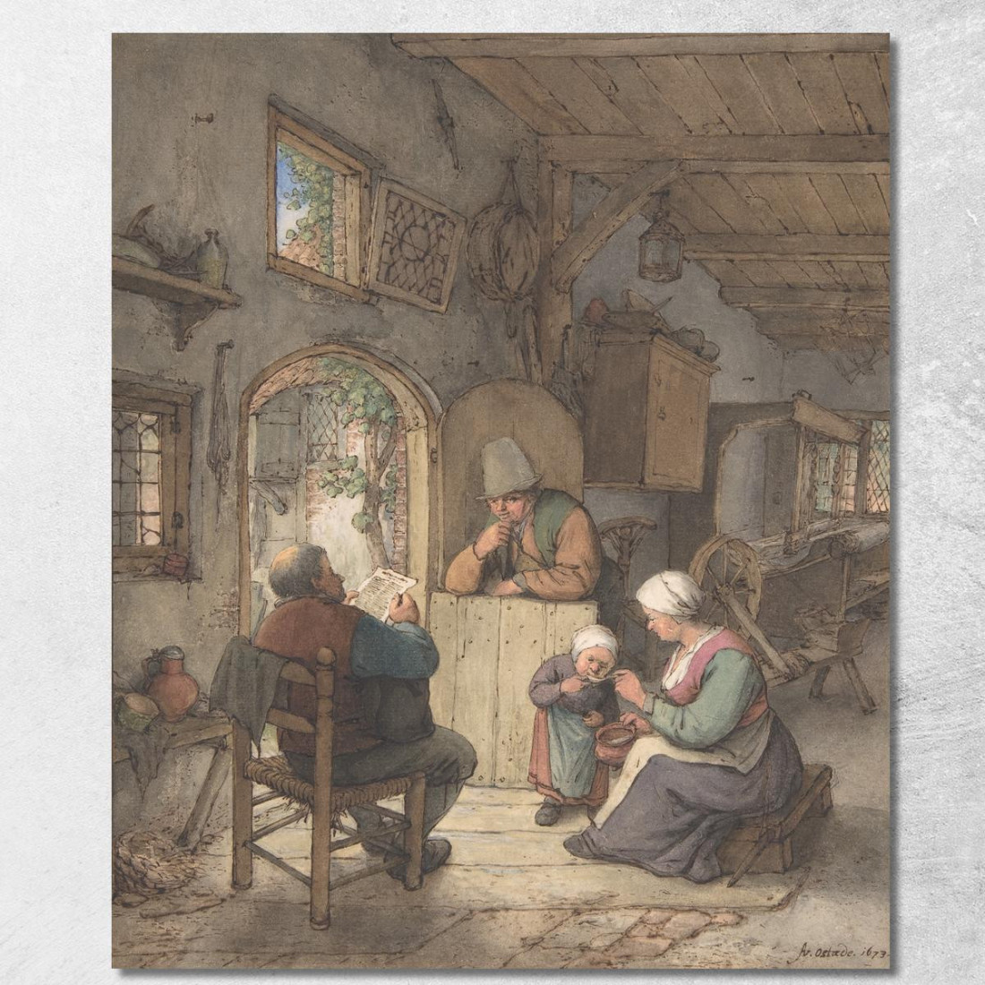 Lettura Delle Notizie Al Cottage Dei Tessitori Adriaen van Ostade avo44 quadro stampato su tela