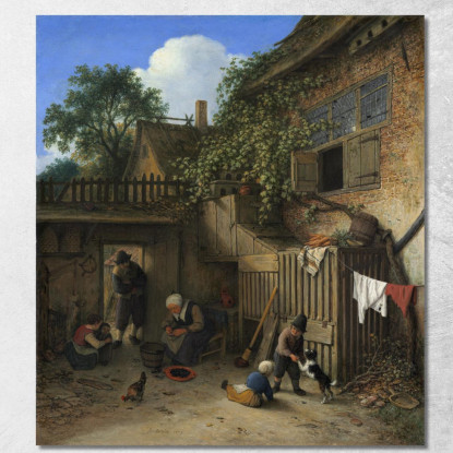 Il Cortile Del Cottage Adriaen van Ostade avo51 quadro stampato su tela