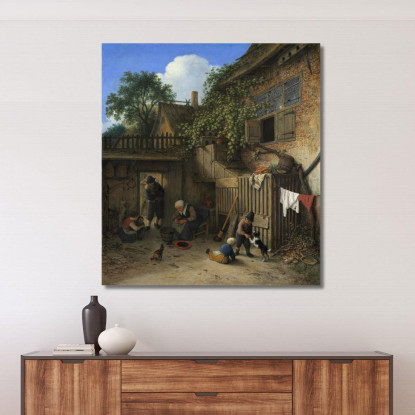 Il Cortile Del Cottage Adriaen van Ostade avo51 quadro stampato su tela