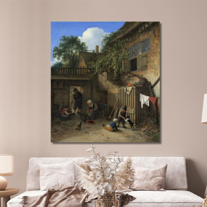 Il Cortile Del Cottage Adriaen van Ostade avo51 quadro stampato su tela