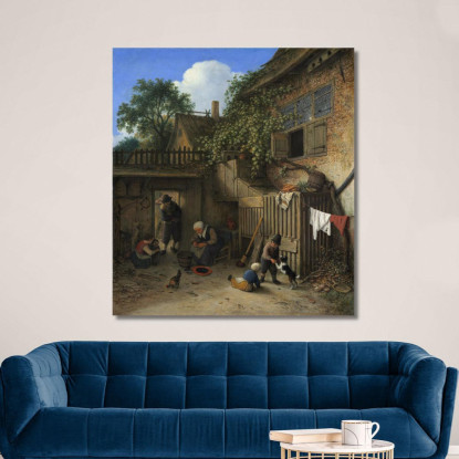 Il Cortile Del Cottage Adriaen van Ostade avo51 quadro stampato su tela