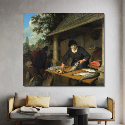 La Pescivendola Adriaen van Ostade avo53 quadro stampato su tela