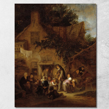 L'Organettista Fuori Da Un Cottage Adriaen van Ostade avo55 quadro stampato su tela