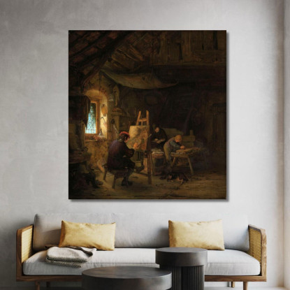 Lo Studio Del Pittore Adriaen van Ostade avo56 quadro stampato su tela