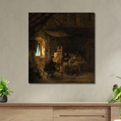 Lo Studio Del Pittore Adriaen van Ostade avo56 quadro stampato su tela