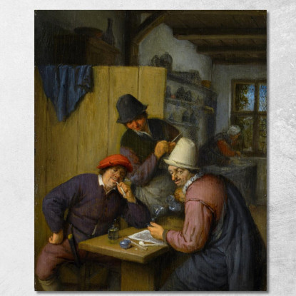 Tre Contadini Che Bevono E Fumano In Una Taverna Adriaen van Ostade avo60 quadro stampato su tela