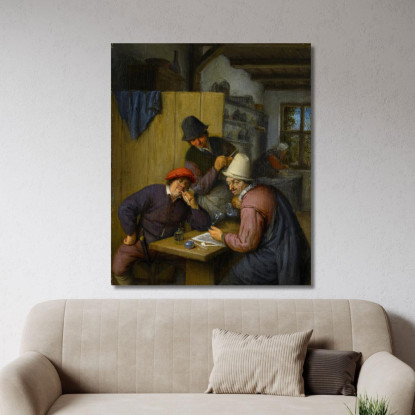 Tre Contadini Che Bevono E Fumano In Una Taverna Adriaen van Ostade avo60 quadro stampato su tela