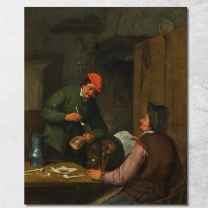 Due Contadini Che Fumano Bevono E Leggono In Una Locanda Adriaen van Ostade avo64 quadro stampato su tela