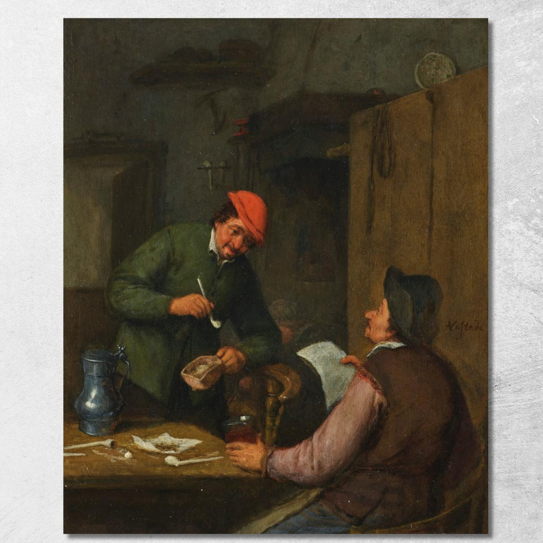 Due Contadini Che Fumano Bevono E Leggono In Una Locanda Adriaen van Ostade avo64 quadro stampato su tela