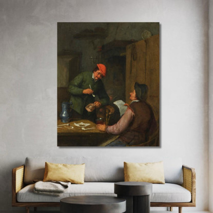 Due Contadini Che Fumano Bevono E Leggono In Una Locanda Adriaen van Ostade avo64 quadro stampato su tela