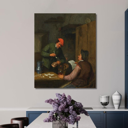 Due Contadini Che Fumano Bevono E Leggono In Una Locanda Adriaen van Ostade avo64 quadro stampato su tela