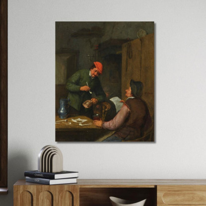 Due Contadini Che Fumano Bevono E Leggono In Una Locanda Adriaen van Ostade avo64 quadro stampato su tela