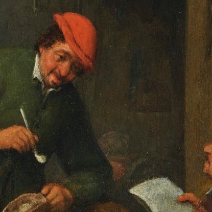 Due Contadini Che Fumano Bevono E Leggono In Una Locanda Adriaen van Ostade avo64 quadro stampato su tela