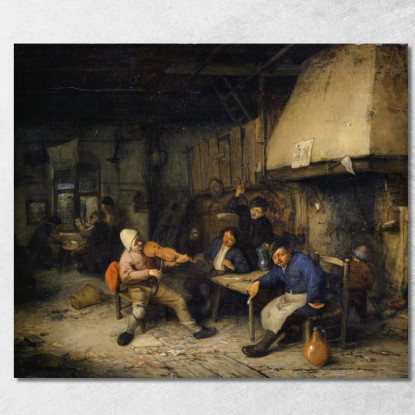 Violinista E Contadini Che Bevono In Una Taverna Ii Adriaen van Ostade avo65 quadro stampato su tela