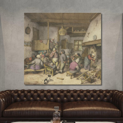 Interno Di Una Locanda Con Contadini Che Fumano Bevono E Flirtano Adriaen van Ostade avo66 quadro stampato su tela