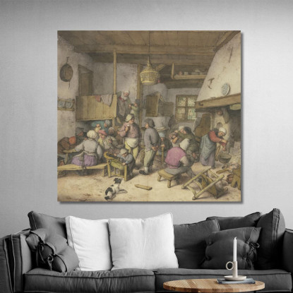 Interno Di Una Locanda Con Contadini Che Fumano Bevono E Flirtano Adriaen van Ostade avo66 quadro stampato su tela