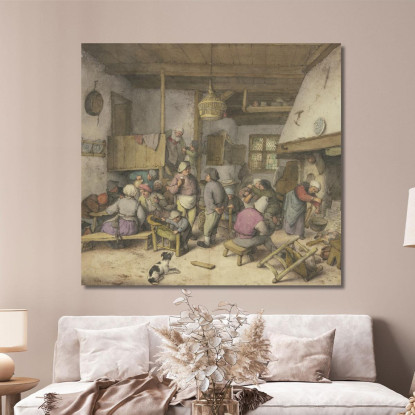 Interno Di Una Locanda Con Contadini Che Fumano Bevono E Flirtano Adriaen van Ostade avo66 quadro stampato su tela