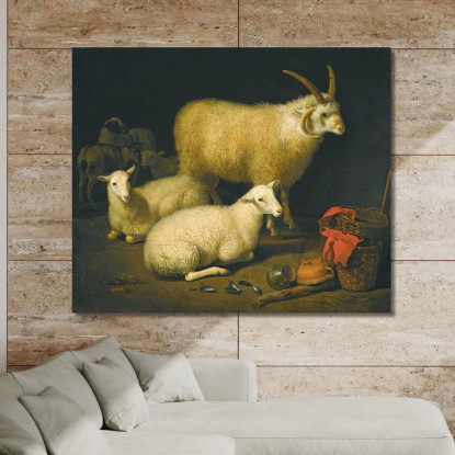 Interno Di Un Fienile Con Un Ariete A Quattro Corna Quattro Pecore E Una Capra Aelbert Cuyp acu1 quadro stampato su tela