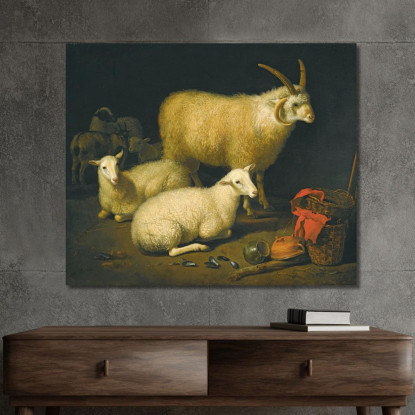 Interno Di Un Fienile Con Un Ariete A Quattro Corna Quattro Pecore E Una Capra Aelbert Cuyp acu1 quadro stampato su tela