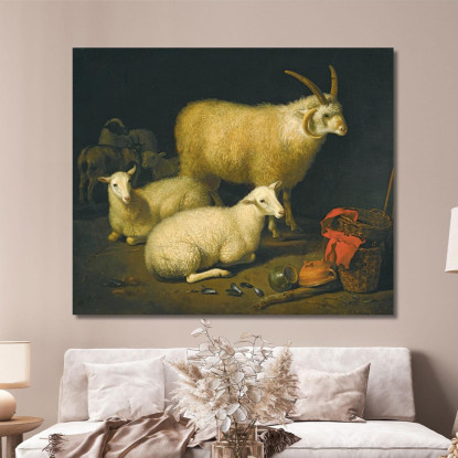 Interno Di Un Fienile Con Un Ariete A Quattro Corna Quattro Pecore E Una Capra Aelbert Cuyp acu1 quadro stampato su tela