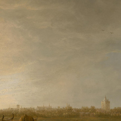 Una Veduta Di Vianen Con Un Mandriano E Bestiame Vicino A Un Fiume Aelbert Cuyp acu5 quadro stampato su tela