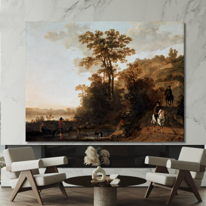 Una Cavalcata Serale Vicino A Un Fiume Aelbert Cuyp acu6 quadro stampato su tela