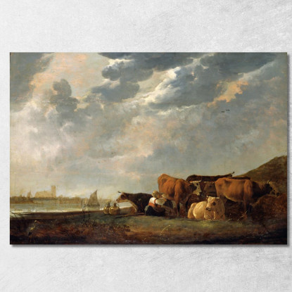 Bestiame Vicino Alla Mosa Con Dordrecht In Lontananza Aelbert Cuyp acu11 quadro stampato su tela