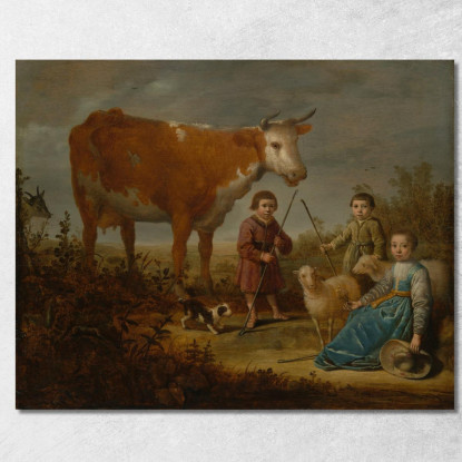 Bambini E Una Mucca Aelbert Cuyp acu12 quadro stampato su tela