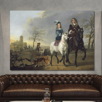 Signora E Gentiluomo A Cavallo Aelbert Cuyp acu19 quadro stampato su tela