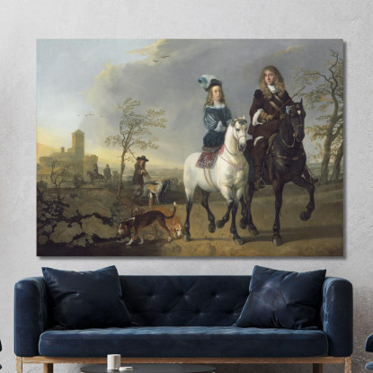 Signora E Gentiluomo A Cavallo Aelbert Cuyp acu19 quadro stampato su tela