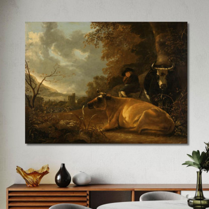 Paesaggio Con Mucche E Un Giovane Mandriano Aelbert Cuyp acu21 quadro stampato su tela