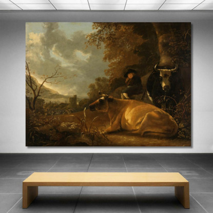 Paesaggio Con Mucche E Un Giovane Mandriano Aelbert Cuyp acu21 quadro stampato su tela