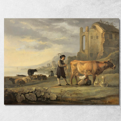Paesaggio Con Una Domestica Che Munge Una Mucca Aelbert Cuyp acu24 quadro stampato su tela