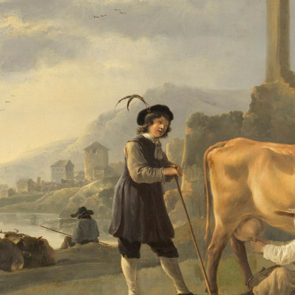 Paesaggio Con Una Domestica Che Munge Una Mucca Aelbert Cuyp acu24 quadro stampato su tela