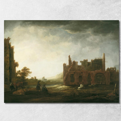 Paesaggio Con Le Rovine Dell'Abbazia Di Rijnsburg Aelbert Cuyp acu26 quadro stampato su tela