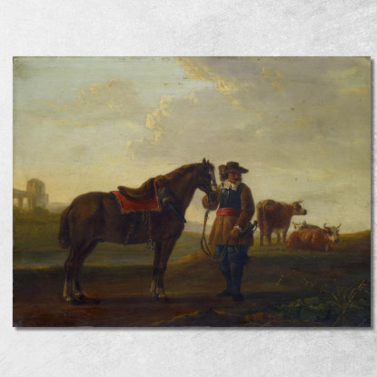 Ufficiale Con Cavallo Aelbert Cuyp acu31 quadro stampato su tela
