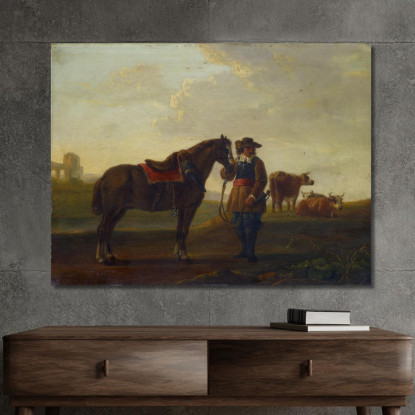 Ufficiale Con Cavallo Aelbert Cuyp acu31 quadro stampato su tela