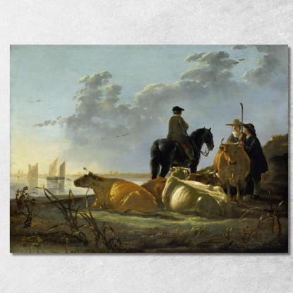 Contadini E Bestiame Presso Il Fiume Merwede Aelbert Cuyp acu33 quadro stampato su tela