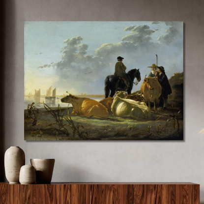 Contadini E Bestiame Presso Il Fiume Merwede Aelbert Cuyp acu33 quadro stampato su tela