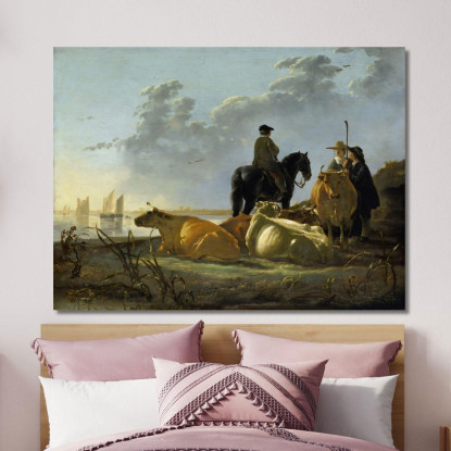 Contadini E Bestiame Presso Il Fiume Merwede Aelbert Cuyp acu33 quadro stampato su tela