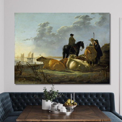 Contadini E Bestiame Presso Il Fiume Merwede Aelbert Cuyp acu33 quadro stampato su tela