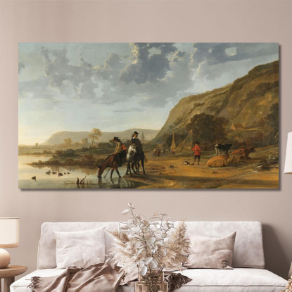 Paesaggio Fluviale Con Cavalieri Aelbert Cuyp acu41 quadro stampato su tela