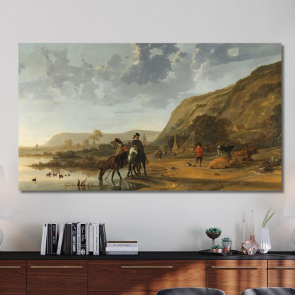 Paesaggio Fluviale Con Cavalieri Aelbert Cuyp acu41 quadro stampato su tela