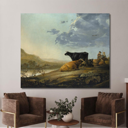 Giovani Mandriani Con Mucche Aelbert Cuyp acu57 quadro stampato su tela
