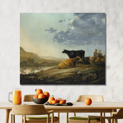 Giovani Mandriani Con Mucche Aelbert Cuyp acu57 quadro stampato su tela
