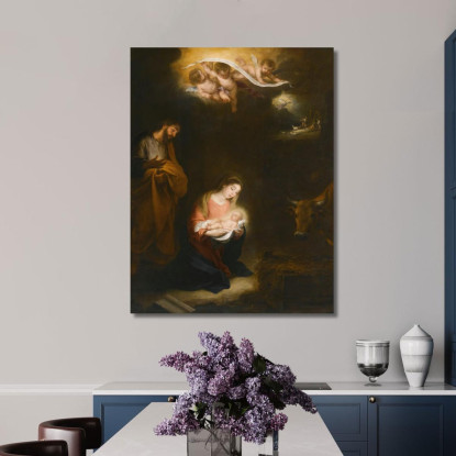 Una Scena Notturna Con La Natività E L'Annunciazione Ai Pastori Sullo Sfondo Bartolomé Estebán Murillo bem2 quadro stampato su
